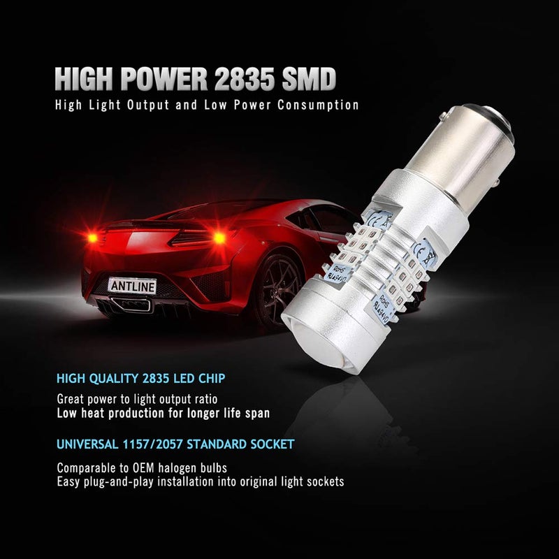 Antline Extremely Bright 1157 1157A 2057 2357 7528 2057A BAY15D 21-SMD 2835 Chipsets 1260 Lumens LED Bulb Replacement Brilliant Red for Car Brake Tail Turn Signal Blinker Lights Bulbs (Pack of 4) - Image 4